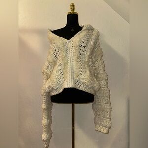 Vintage Off-the-Shoulder Textured White Sweater